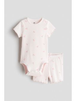 H&M - Girls Pink 2-Piece Ribbed Cotton Set