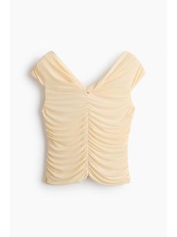 H&M - Women Yellow Gathered Off-The Shoulder Top