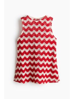 H&M - Women Red Crochet-Look Jacquard Jersey Top
