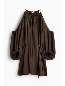 H&M - Women Green Balloon-Sleeved Cold-Shoulder Dress