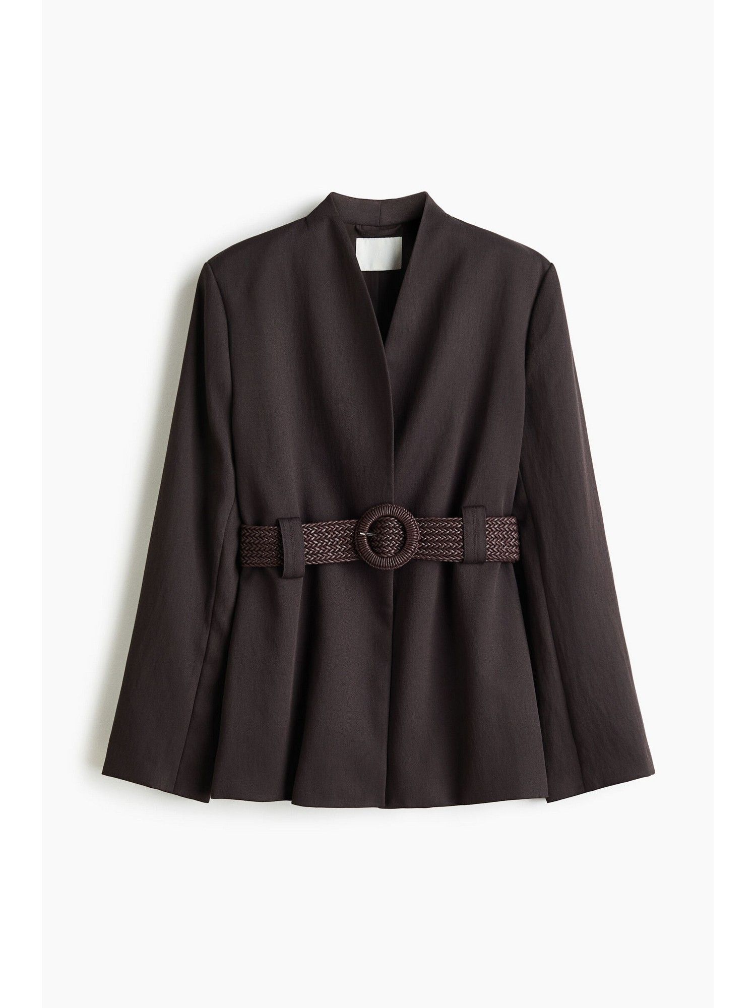 h&m Women Brown Belted Lapelless Blazer-picture-42