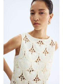 H&M - Women White Scoop-Back Crochet-Look Top