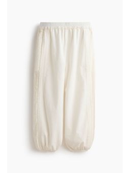 H&M - Women White Lace-Detail Linen-Blend Joggers