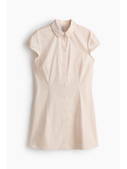H&M - Women Beige Cap-Sleeved Shirt Dress