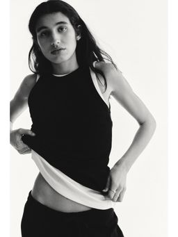 H&M - Women Black Ribbed Cotton Vest Top