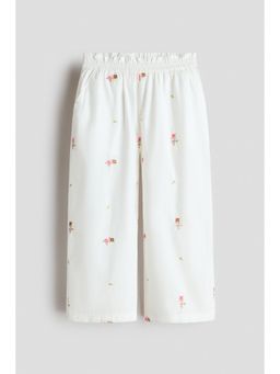 H&M - Girls White Embroidery-Detail Cotton Pant