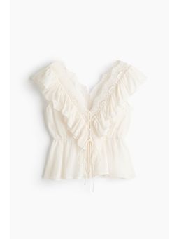 H&M - Women White Flounce-Trimmed Lyocell Top