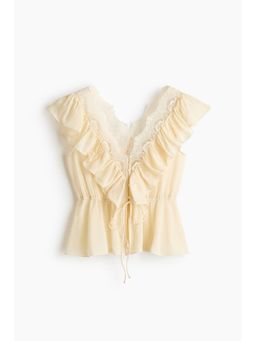H&M - Women Yellow Flounce-Trimmed Lyocell Top