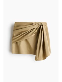 H&M - Women Beige Tie-Detail Twill Skirt