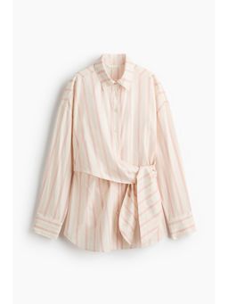H&M - Women Beige Tie-Detail Cotton Shirt