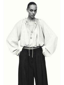 H&M - Women Beige Bubble-Hem Top