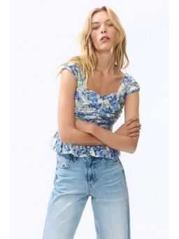 H&M - Women Blue Gathered Peplum Top