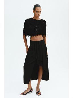 H&M - Women Black Draped-Panel Asymmetric Skirt