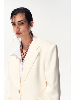 H&M - Women White Single-Breasted Linen-Blend Blazer