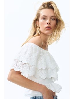 H&M - Women White Flounced Off-The-Shoulder Top