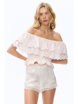 H&M - Women Pink Flounced Off-The-Shoulder Top