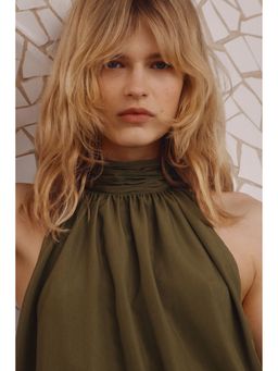 H&M - Women Green Bubble-Hem Halterneck Crop Top