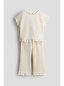 H&M - Girls White 2-Piece Frill-Trimmed Set