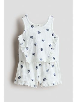 H&M - Girls White 2-Piece Frill-Trimmed Set
