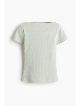 H&M - Women Green Boat-Neck Cotton Top