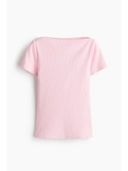 H&M - Women Pink Boat-Neck Cotton Top