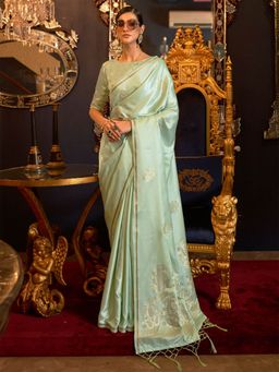 Odette - Women Modal Green Floral Woven Saree with Unstitched Blouse