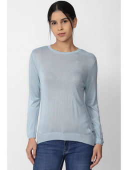 Van Heusen - Women Blue Solid Casual Round Neck Top