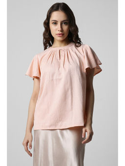 Van Heusen - Women Peach Solid Party Round Neck Top