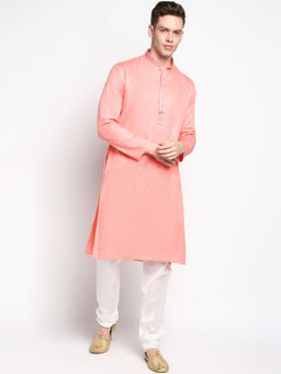 Devoiler - Men Self Design Pink Cotton Kurta