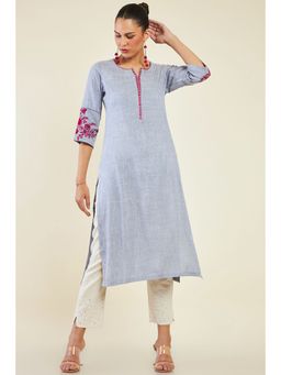 Soch - Womens Blue Rayon Solid Plain Kurta