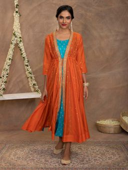 Gajra Gang - Pataka Rust Jacket With Kurta (Set of 2)