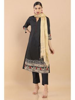 Soch - Black Chanderi Embroidered Suit Set (set Of 3)