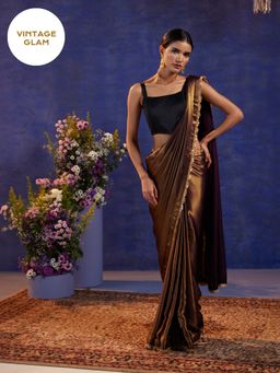 Gajra Gang - Vintage Rani Bronze Sequin Scallop Border Saree