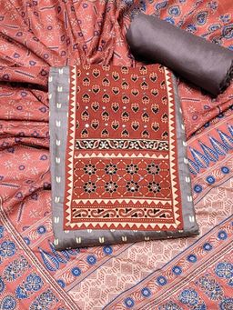 Chhabra 555 - Grey Printed & Mirror Work Unstitched Top with Bottom and Dupatta (Set of 3)