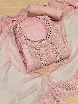 Chhabra 555 - Pink Embroidered & Mirror Work Unstitched Top with Bottom and Dupatta (Set of 3)