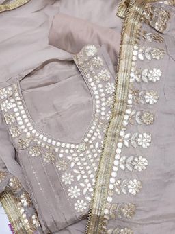Chhabra 555 - Nude Embroidered & Gota Work Unstitched Top with Bottom and Dupatta (Set of 3)