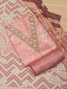 Chhabra 555 - Pink Embroidered & Bandhani Unstitched Top with Bottom and Dupatta (Set of 3)