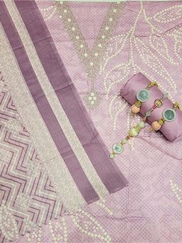 Chhabra 555 - Lavender Embroidered & Bandhani Unstitched Top with Bottom and Dupatta (Set of 3)