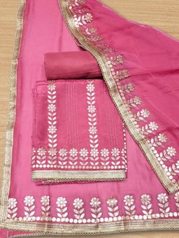 Chhabra 555 - Pink Embroidered & Gota Work Unstitched Top with Bottom and Dupatta (Set of 3)