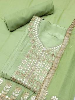 Chhabra 555 - Green Embroidered & Gota Work Unstitched Top with Bottom and Dupatta (Set of 3)