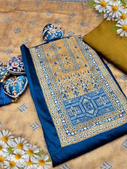 Chhabra 555 - Blue Printed & Mirror Work Unstitched Top with Bottom and Dupatta (Set of 3)