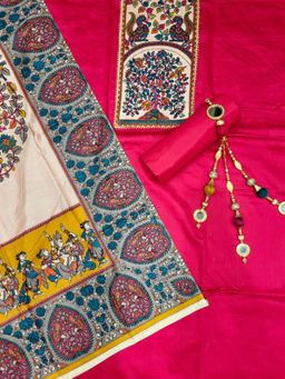 Chhabra 555 - Pink Printed & Mirror Work Unstitched Top with Bottom and Dupatta (Set of 3)