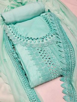 Chhabra 555 - Turquoise Embroidered & Mirror Work Unstitched Top with Bottom and Dupatta (Set of 3)