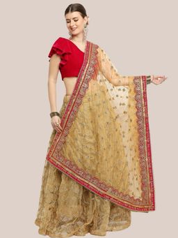 Dupatta Bazaar - Womens Gold Bridal Sada Saubhagyawati Bhav Net Dupatta