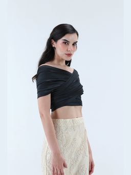 XAYA - Anna Black Solid Wrap Crop Top