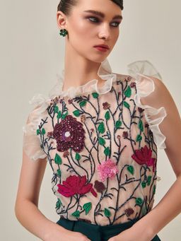 Prot Official - Organza Embroidered Multicolour Crop Top