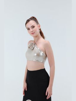 XAYA - Astrid Gold Sequins Flower Crop Top