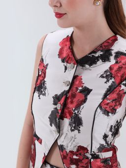 XAYA - Florence Red Jacquard Printed Vest