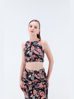 XAYA - Margot Black Floral Printed Crop Top