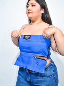 RISING AMONG - Blue Denim Sleeveless Corset Top
